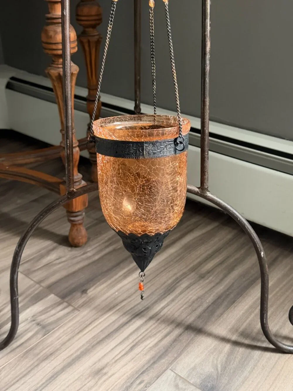 Turkish Moroccan Style Orange Crackle Glass Candle Holder Lantern